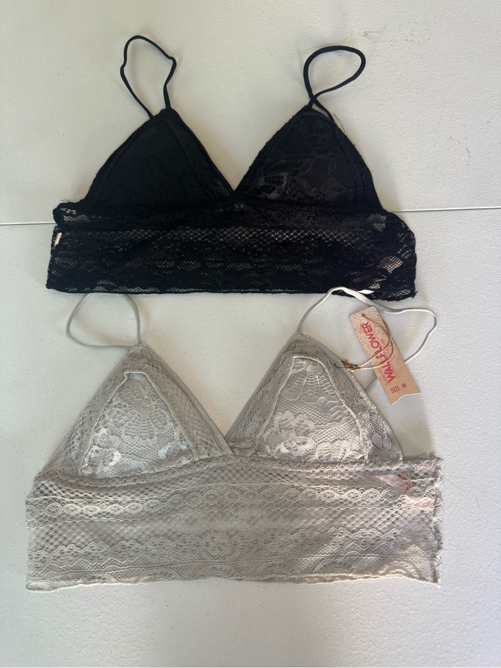 2 Wallflower Lace Bralette Duo - Black & Light Gray